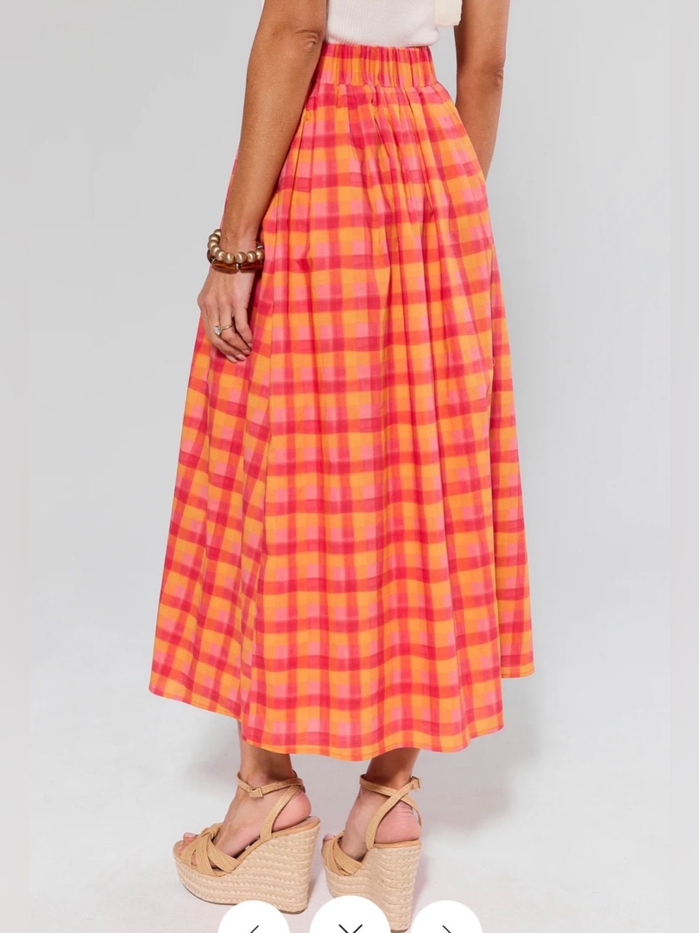 NWT Avara exclusive Estie High-Waist Plaid Maxi Skirt in Coral Pink Small - Picture 3 of 6